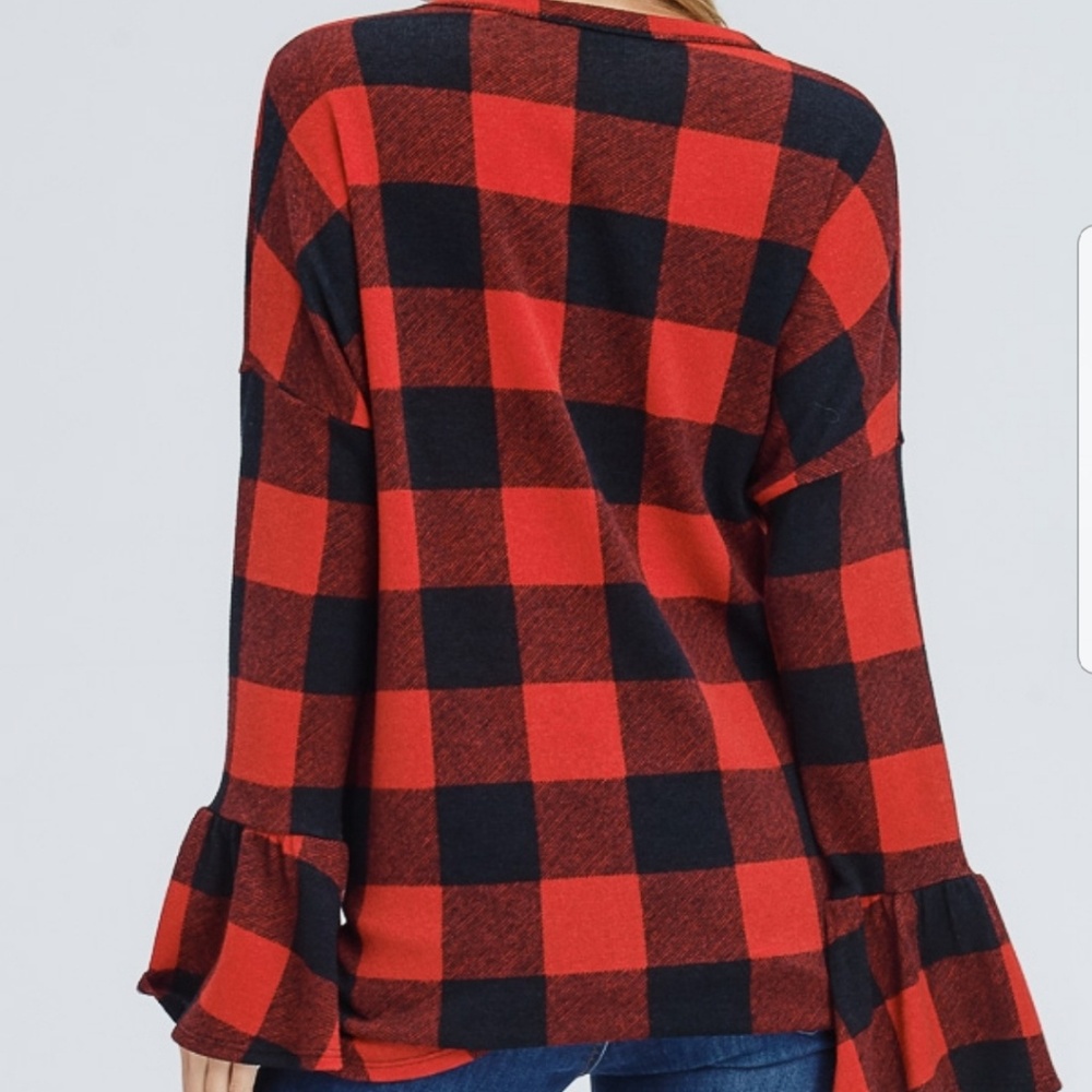 Last one ..Red & Black Buffalo Print Dolman Sleeve - Picture 5 of 7